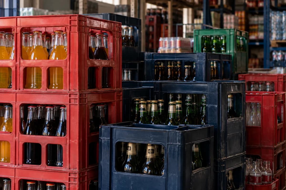 Fotografía generada de cajas y botellas de bebidas en distintos formatos
